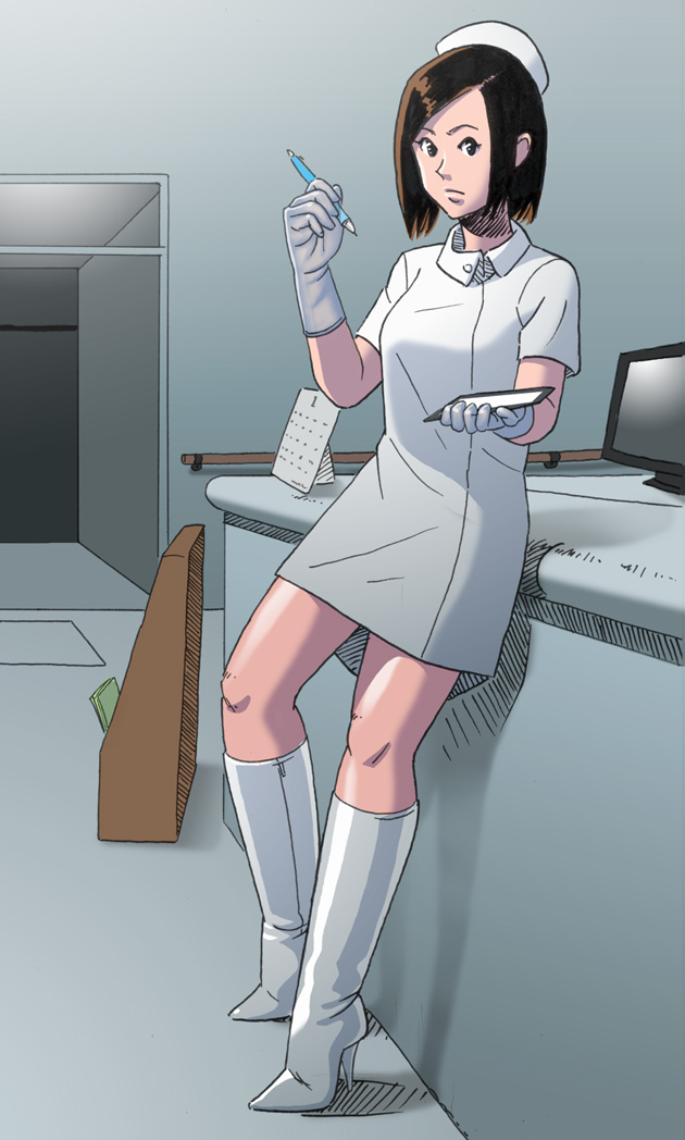 冬の看護婦さんは白衣と白ブーツ